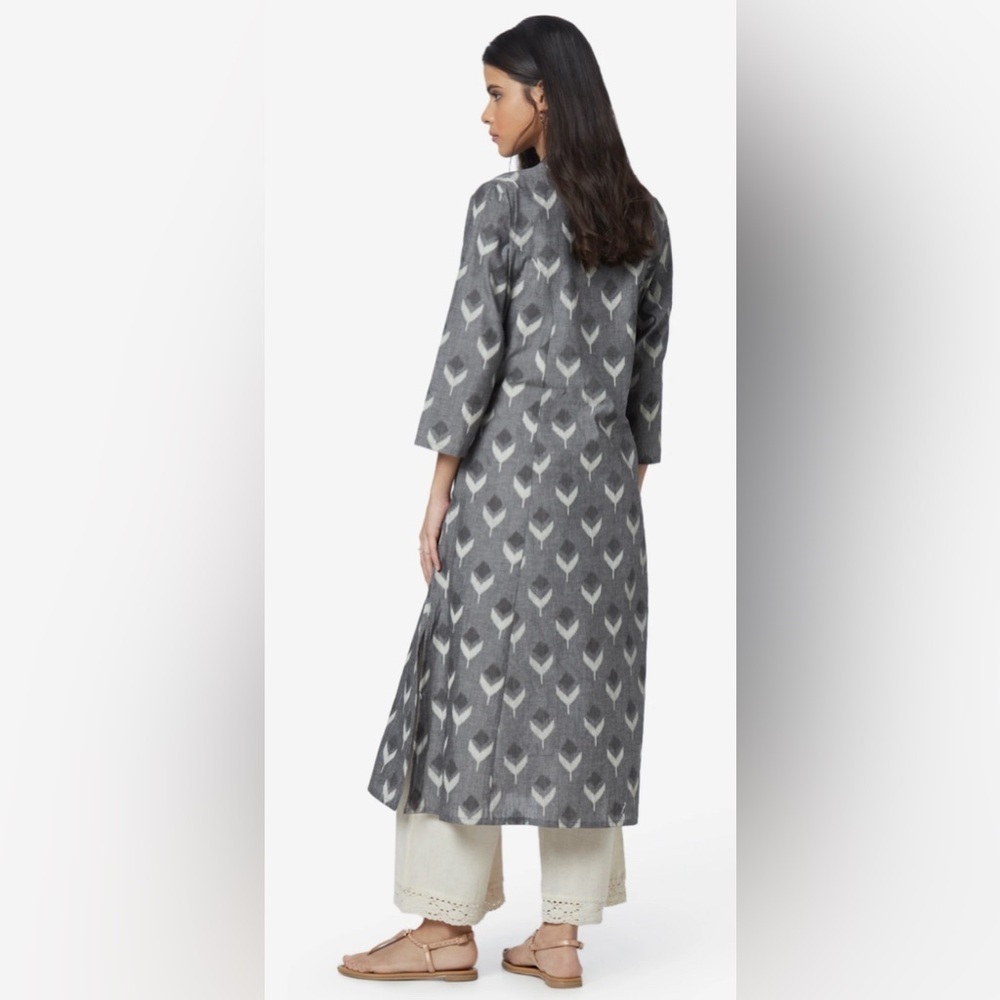 Utsa Grey Ikat Floral A-Line Kurta - Picture 2 of 13